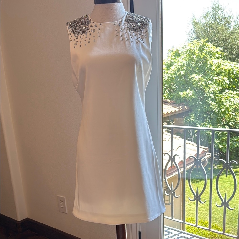 Alice + Olivia off white Embellished Sheath Mini Dress